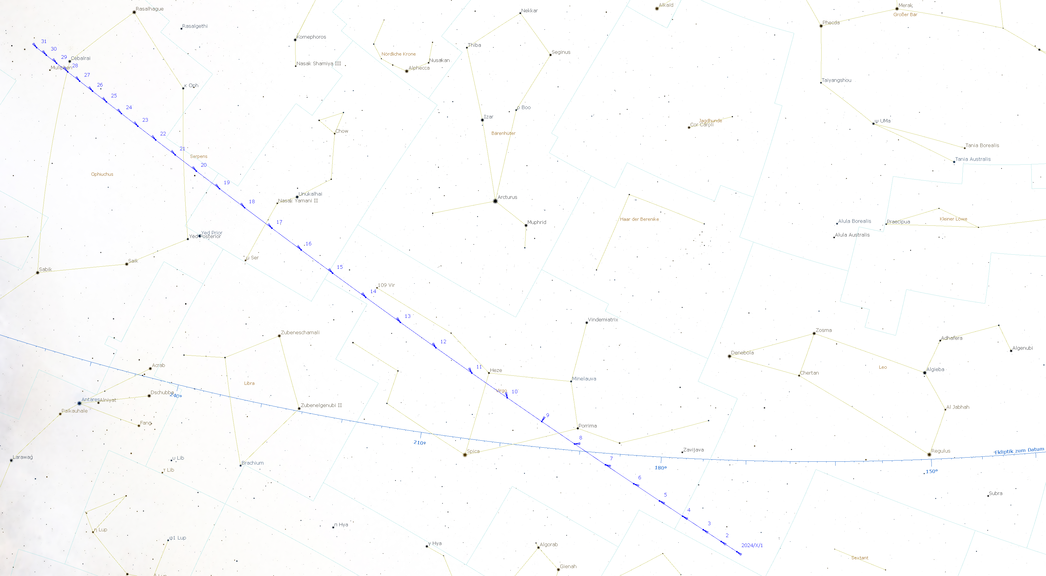 Anticipated path of the comet for October